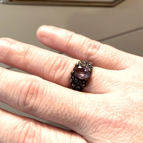 Faux Amethyst + Hematite Gemstone Ring - Picture 4 of 4